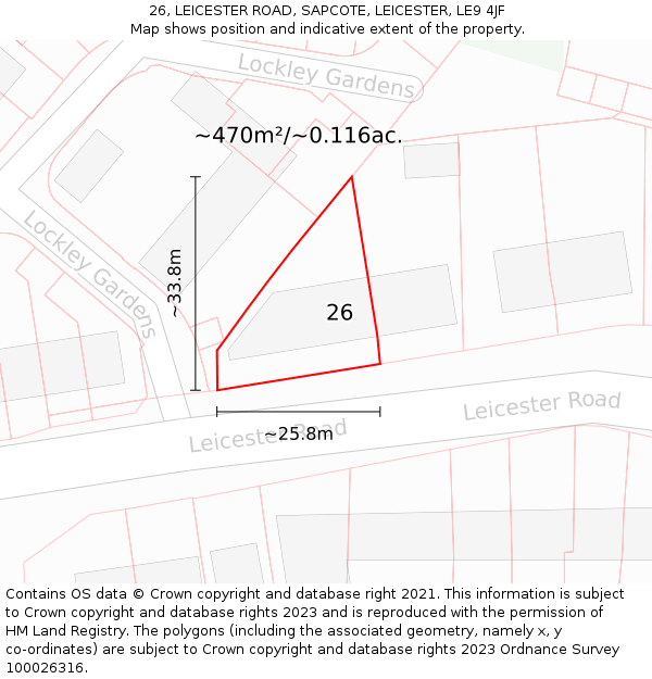 26, LEICESTER ROAD, SAPCOTE, LEICESTER, LE9 4JF: Plot and title map