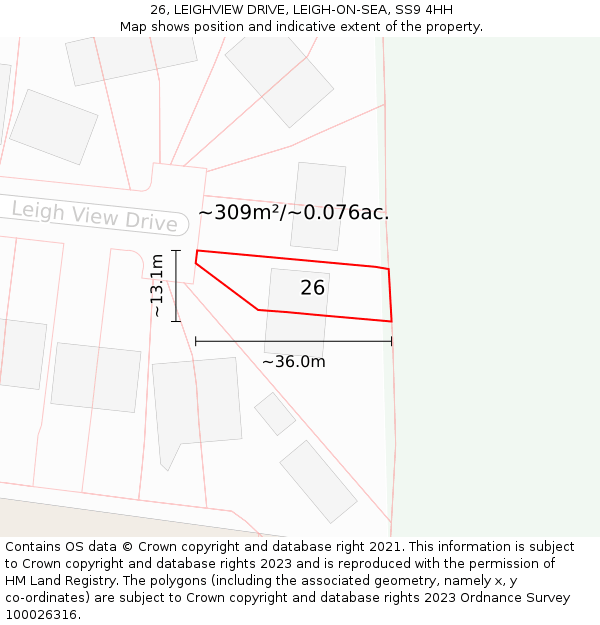 26, LEIGHVIEW DRIVE, LEIGH-ON-SEA, SS9 4HH: Plot and title map