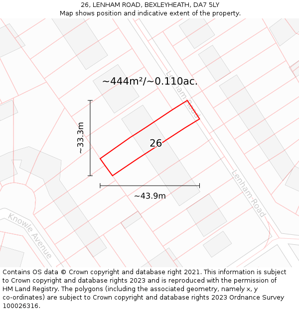 26, LENHAM ROAD, BEXLEYHEATH, DA7 5LY: Plot and title map