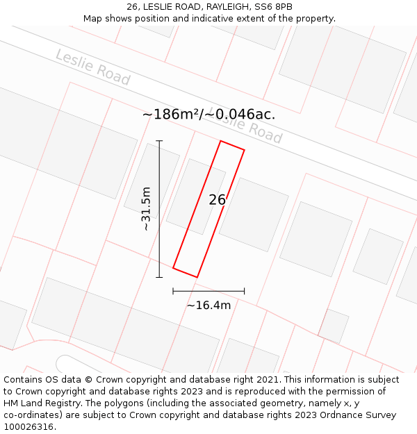 26, LESLIE ROAD, RAYLEIGH, SS6 8PB: Plot and title map