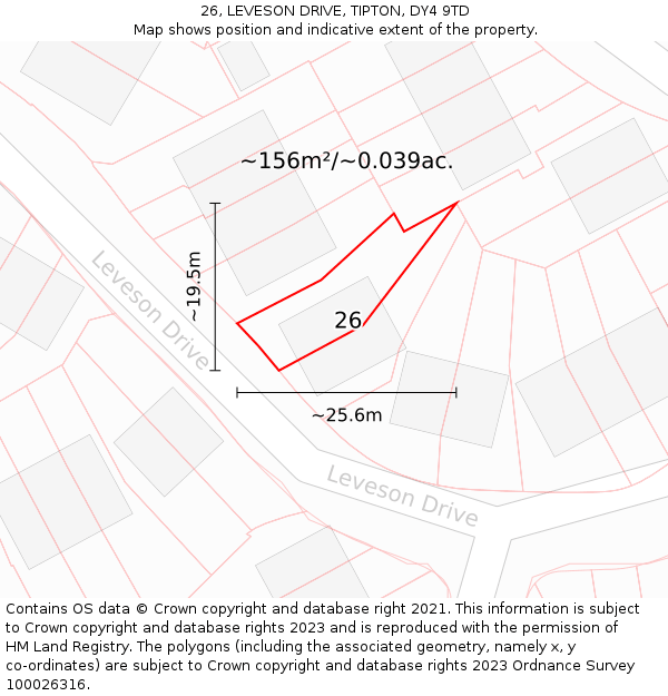 26, LEVESON DRIVE, TIPTON, DY4 9TD: Plot and title map
