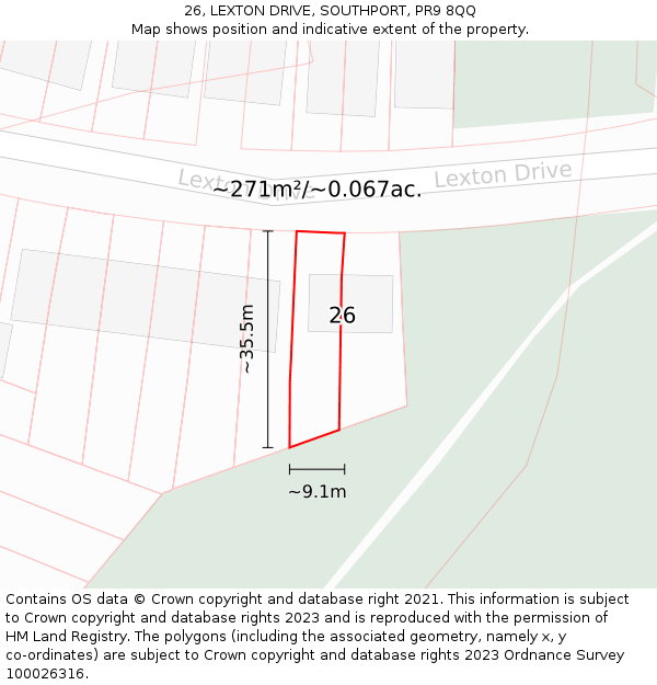 26, LEXTON DRIVE, SOUTHPORT, PR9 8QQ: Plot and title map