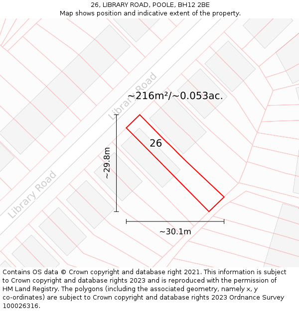 26, LIBRARY ROAD, POOLE, BH12 2BE: Plot and title map