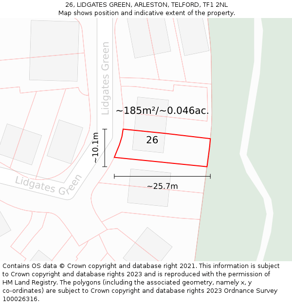 26, LIDGATES GREEN, ARLESTON, TELFORD, TF1 2NL: Plot and title map