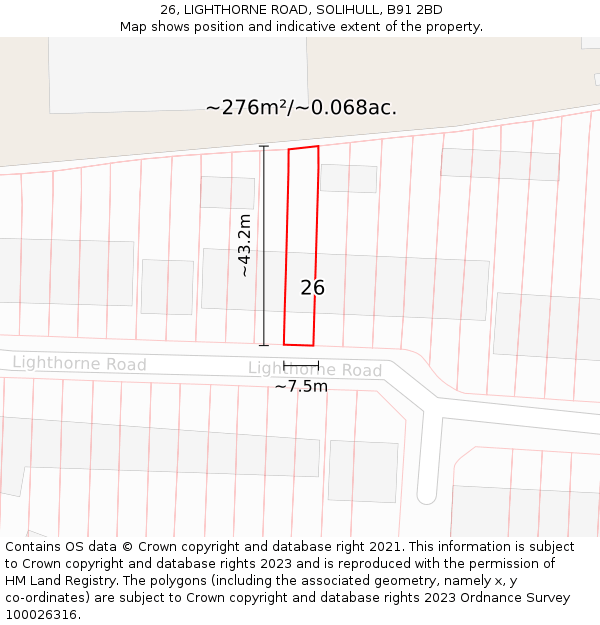 26, LIGHTHORNE ROAD, SOLIHULL, B91 2BD: Plot and title map