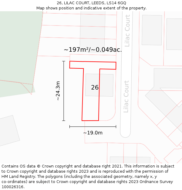 26, LILAC COURT, LEEDS, LS14 6GQ: Plot and title map