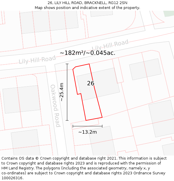 26, LILY HILL ROAD, BRACKNELL, RG12 2SN: Plot and title map