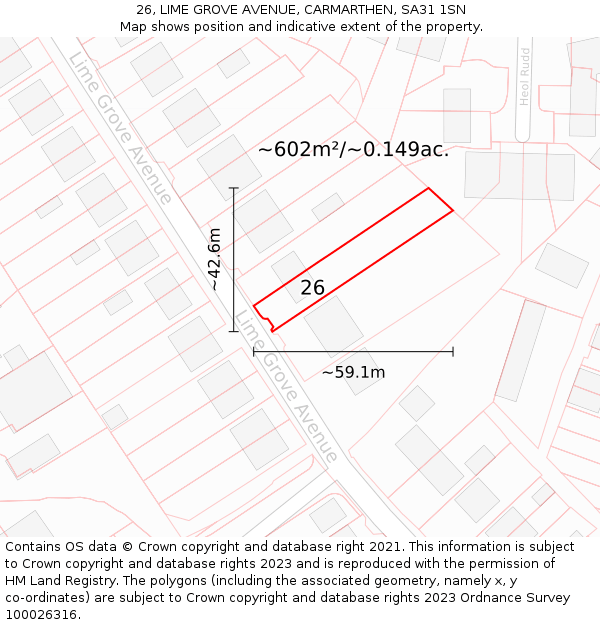 26, LIME GROVE AVENUE, CARMARTHEN, SA31 1SN: Plot and title map