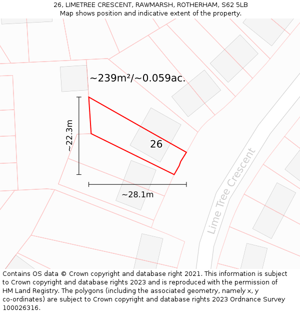 26, LIMETREE CRESCENT, RAWMARSH, ROTHERHAM, S62 5LB: Plot and title map