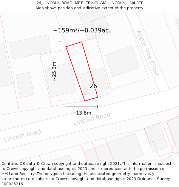 26, LINCOLN ROAD, METHERINGHAM, LINCOLN, LN4 3EE: Plot and title map