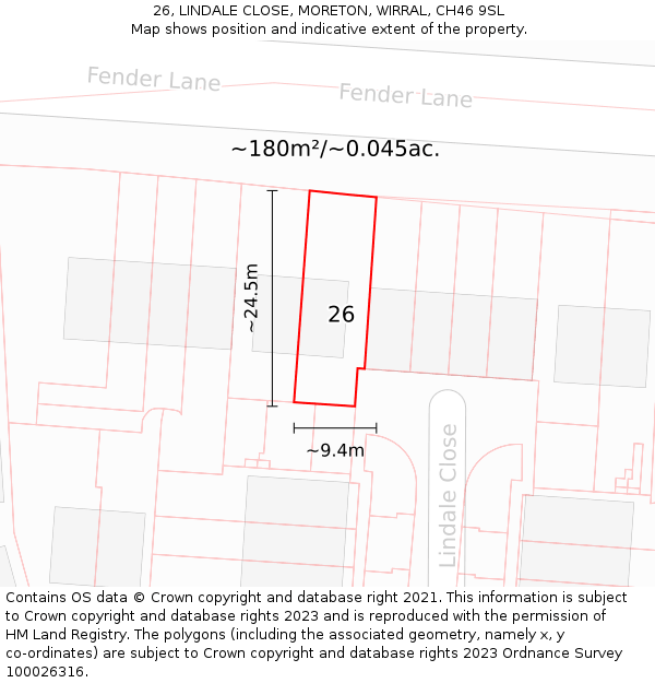 26, LINDALE CLOSE, MORETON, WIRRAL, CH46 9SL: Plot and title map