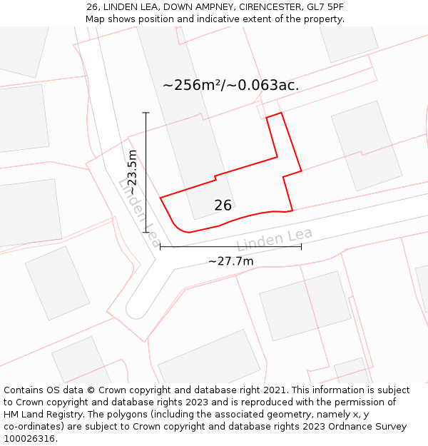 26, LINDEN LEA, DOWN AMPNEY, CIRENCESTER, GL7 5PF: Plot and title map