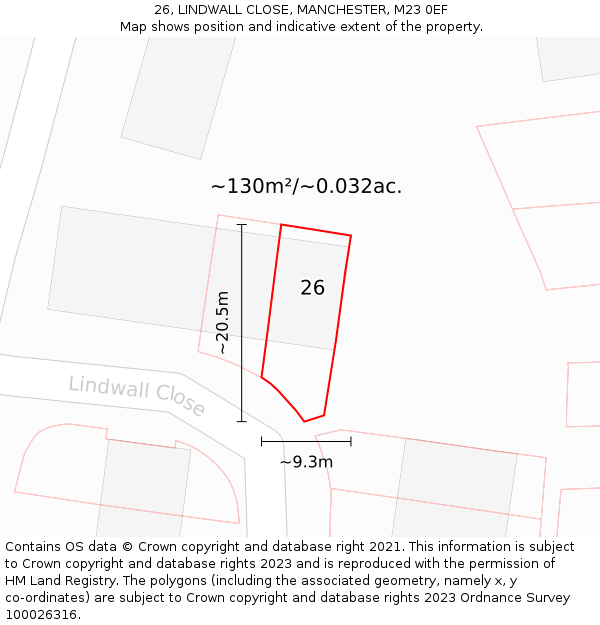 26, LINDWALL CLOSE, MANCHESTER, M23 0EF: Plot and title map