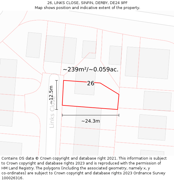 26, LINKS CLOSE, SINFIN, DERBY, DE24 9PF: Plot and title map