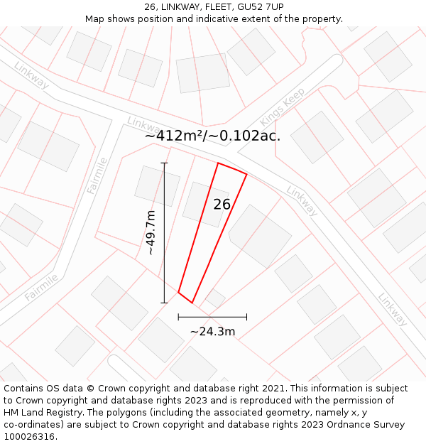 26, LINKWAY, FLEET, GU52 7UP: Plot and title map