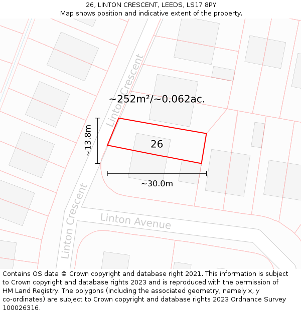 26, LINTON CRESCENT, LEEDS, LS17 8PY: Plot and title map