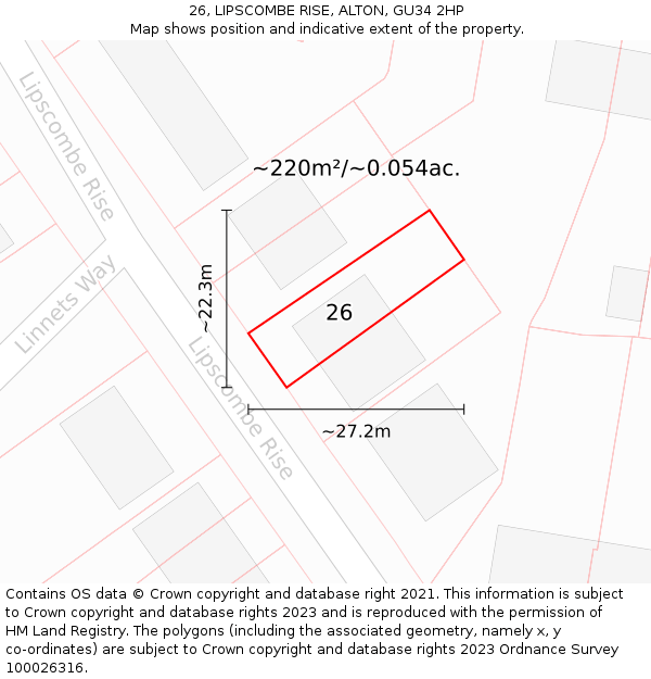 26, LIPSCOMBE RISE, ALTON, GU34 2HP: Plot and title map