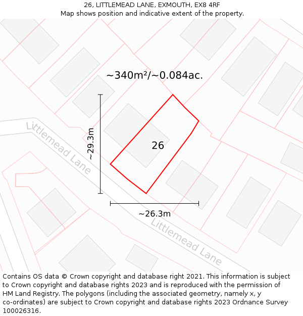 26, LITTLEMEAD LANE, EXMOUTH, EX8 4RF: Plot and title map