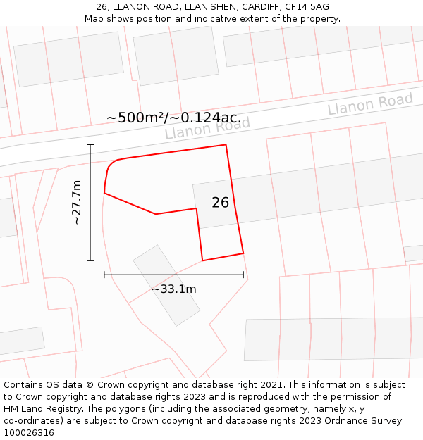 26, LLANON ROAD, LLANISHEN, CARDIFF, CF14 5AG: Plot and title map