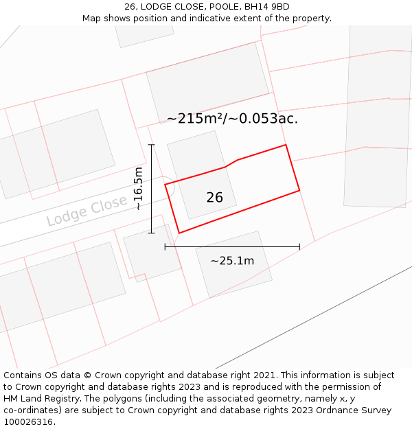 26, LODGE CLOSE, POOLE, BH14 9BD: Plot and title map