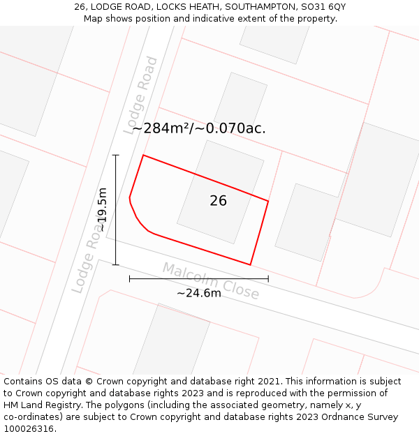 26, LODGE ROAD, LOCKS HEATH, SOUTHAMPTON, SO31 6QY: Plot and title map