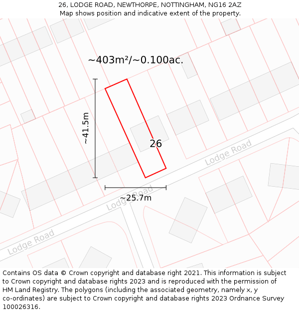 26, LODGE ROAD, NEWTHORPE, NOTTINGHAM, NG16 2AZ: Plot and title map