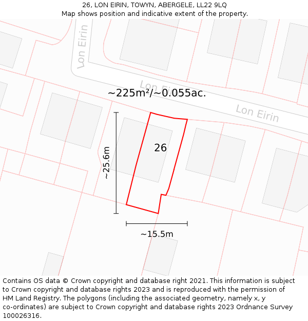 26, LON EIRIN, TOWYN, ABERGELE, LL22 9LQ: Plot and title map