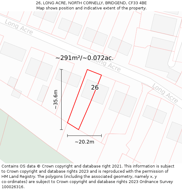26, LONG ACRE, NORTH CORNELLY, BRIDGEND, CF33 4BE: Plot and title map