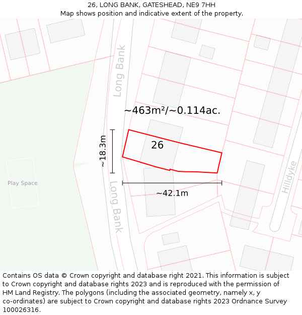 26, LONG BANK, GATESHEAD, NE9 7HH: Plot and title map