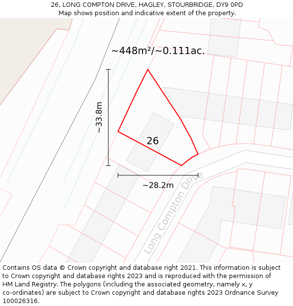 26, LONG COMPTON DRIVE, HAGLEY, STOURBRIDGE, DY9 0PD: Plot and title map