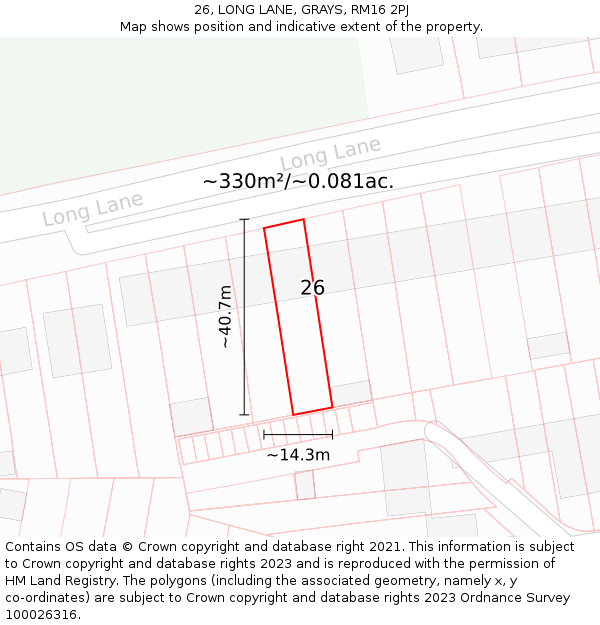 26, LONG LANE, GRAYS, RM16 2PJ: Plot and title map