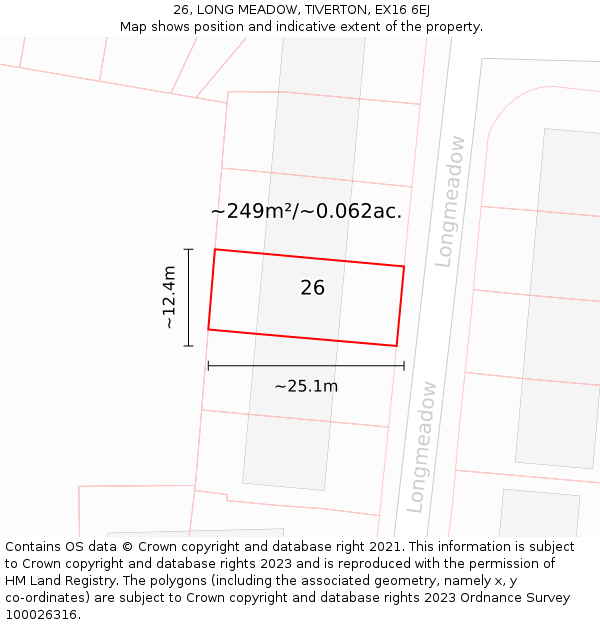 26, LONG MEADOW, TIVERTON, EX16 6EJ: Plot and title map