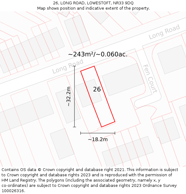 26, LONG ROAD, LOWESTOFT, NR33 9DQ: Plot and title map