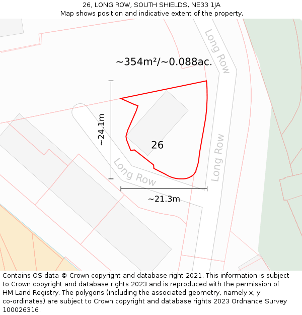 26, LONG ROW, SOUTH SHIELDS, NE33 1JA: Plot and title map