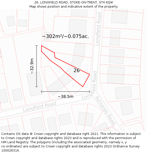 26, LONGFIELD ROAD, STOKE-ON-TRENT, ST4 6QW: Plot and title map