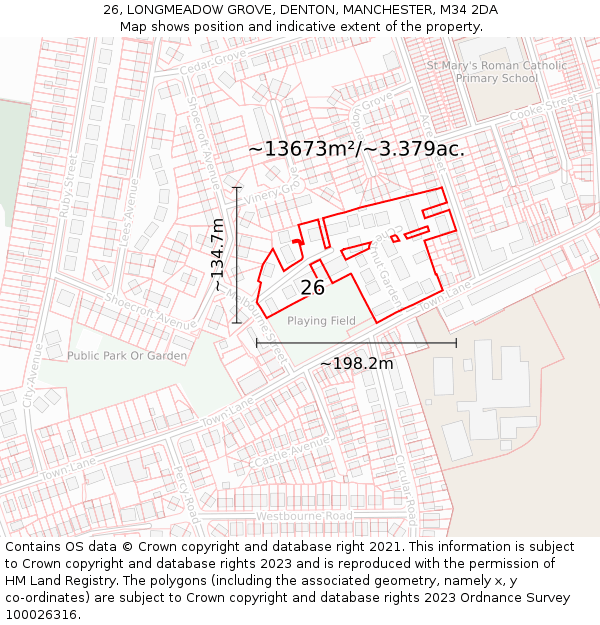26, LONGMEADOW GROVE, DENTON, MANCHESTER, M34 2DA: Plot and title map