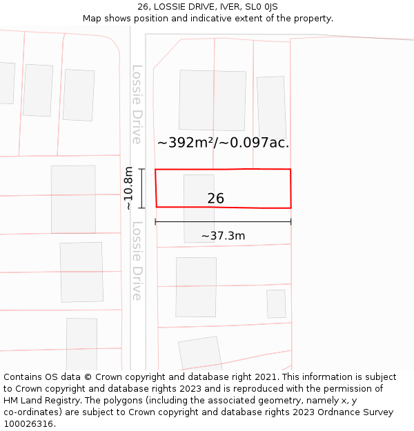 26, LOSSIE DRIVE, IVER, SL0 0JS: Plot and title map