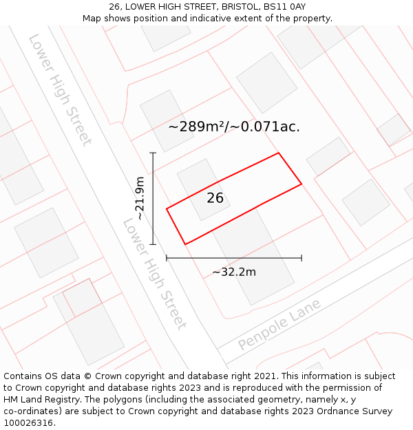 26, LOWER HIGH STREET, BRISTOL, BS11 0AY: Plot and title map