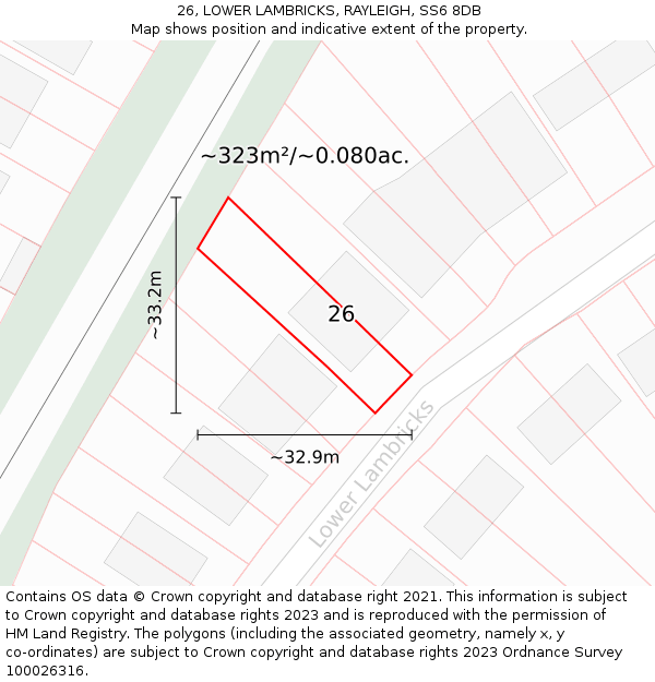 26, LOWER LAMBRICKS, RAYLEIGH, SS6 8DB: Plot and title map