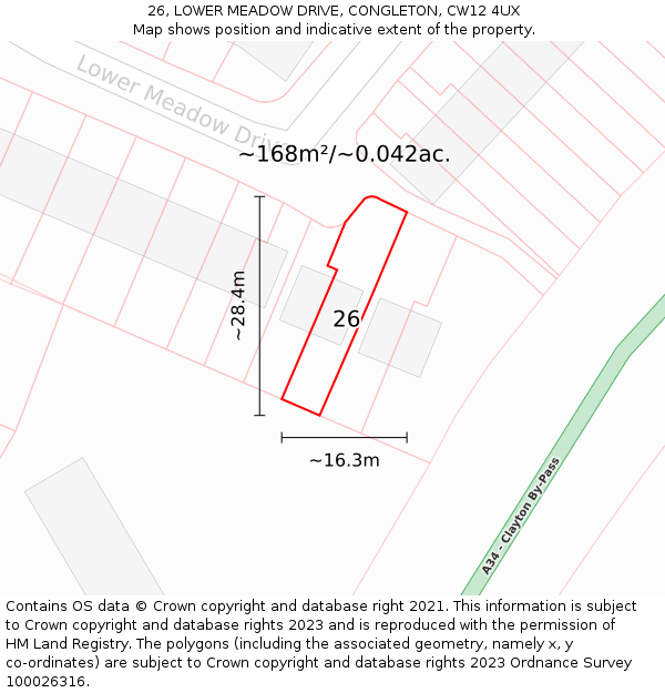 26, LOWER MEADOW DRIVE, CONGLETON, CW12 4UX: Plot and title map