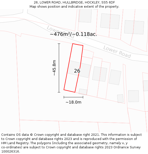 26, LOWER ROAD, HULLBRIDGE, HOCKLEY, SS5 6DF: Plot and title map