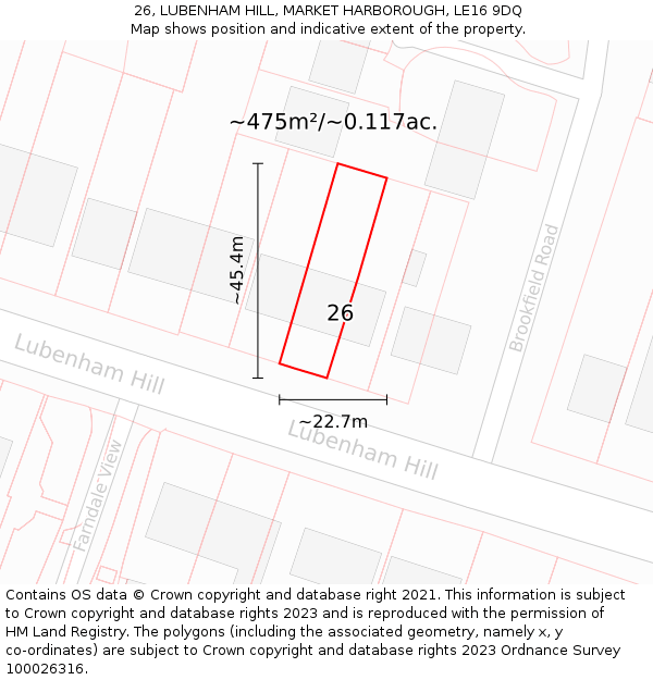 26, LUBENHAM HILL, MARKET HARBOROUGH, LE16 9DQ: Plot and title map