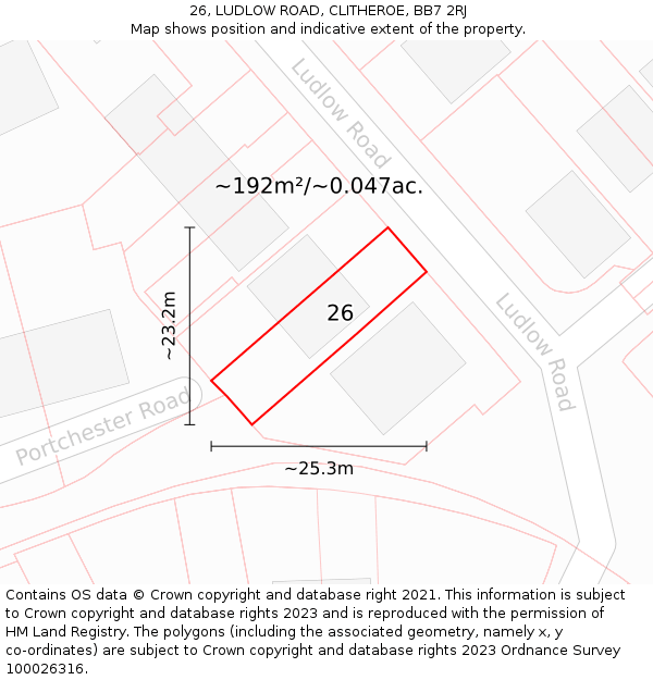 26, LUDLOW ROAD, CLITHEROE, BB7 2RJ: Plot and title map