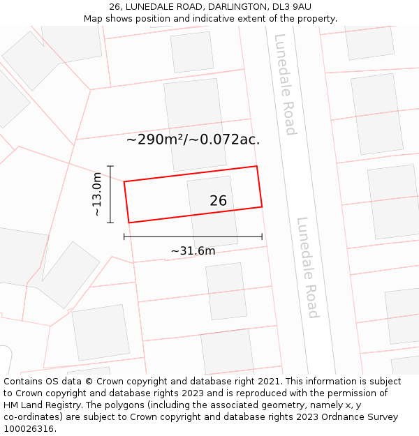 26, LUNEDALE ROAD, DARLINGTON, DL3 9AU: Plot and title map