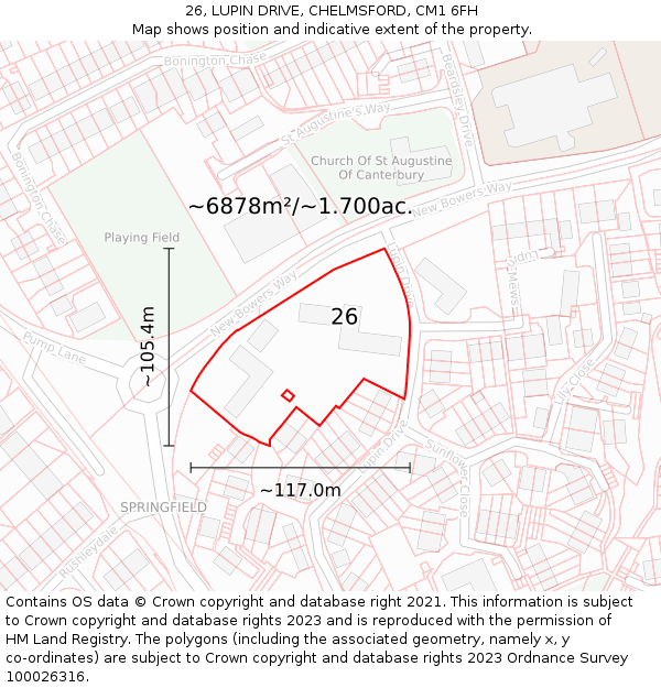 26, LUPIN DRIVE, CHELMSFORD, CM1 6FH: Plot and title map