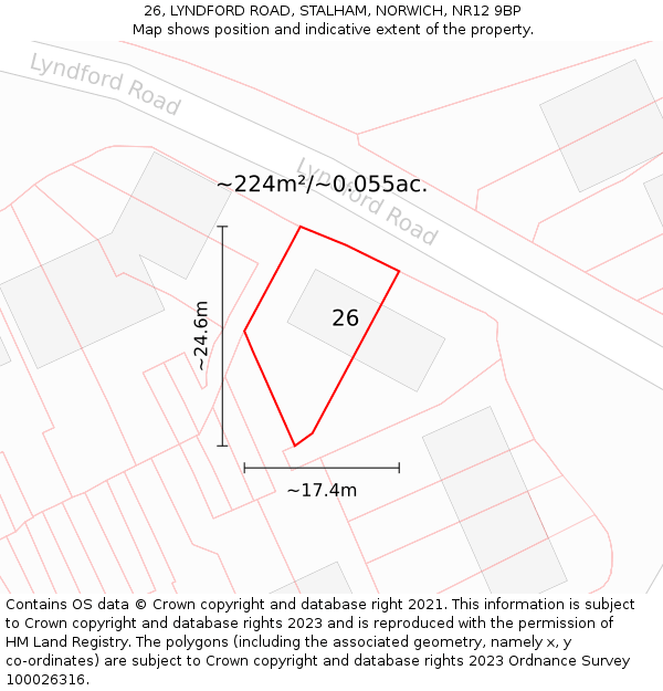 26, LYNDFORD ROAD, STALHAM, NORWICH, NR12 9BP: Plot and title map