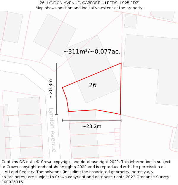 26, LYNDON AVENUE, GARFORTH, LEEDS, LS25 1DZ: Plot and title map
