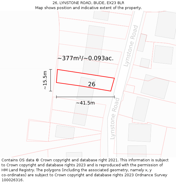 26, LYNSTONE ROAD, BUDE, EX23 8LR: Plot and title map