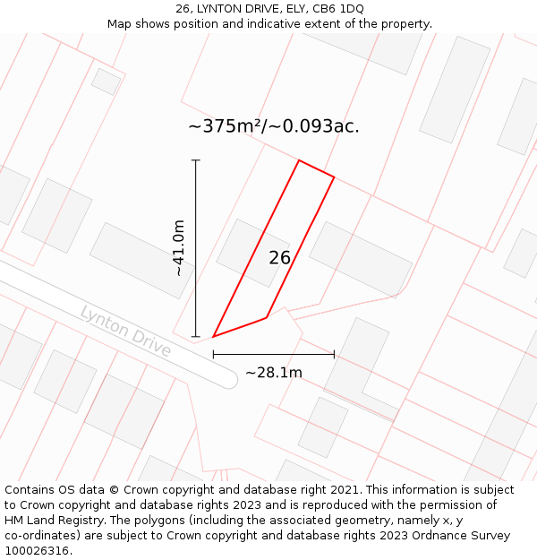 26, LYNTON DRIVE, ELY, CB6 1DQ: Plot and title map