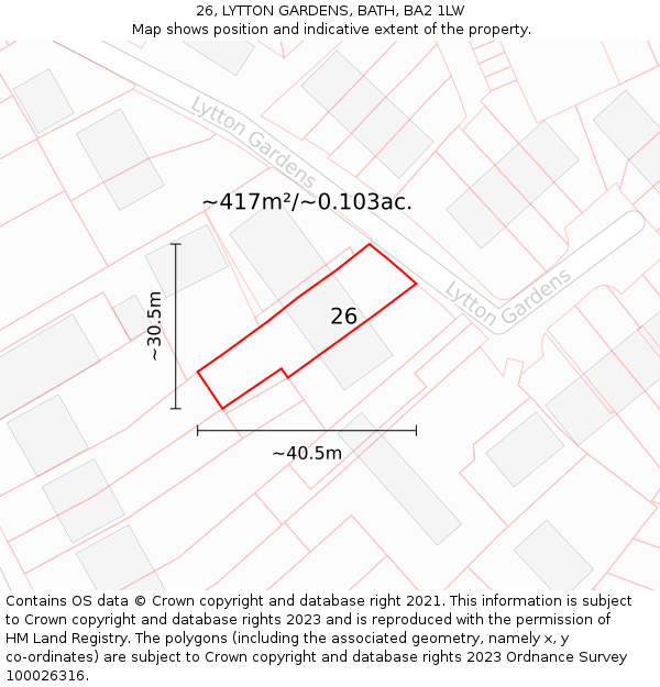 26, LYTTON GARDENS, BATH, BA2 1LW: Plot and title map